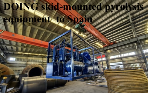 Equipo de pirólisis DOING de 500 kg sobre patines enviado a España.