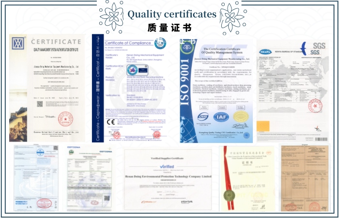 Certificados de fabricante de plantas de pirólisis
